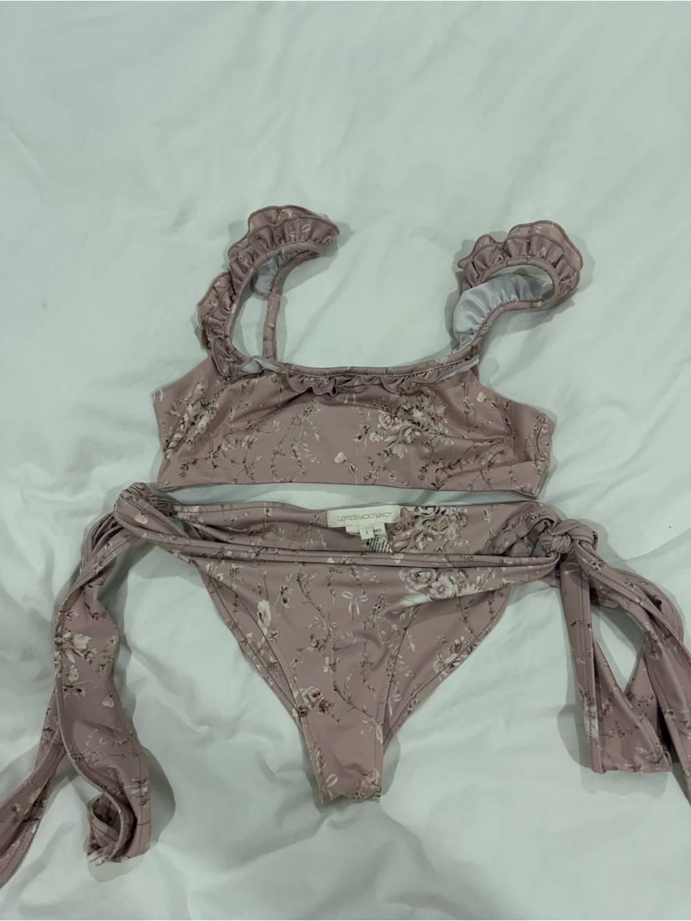 LoveShackFancy Dusty Pink Floral Ruffle Bikini